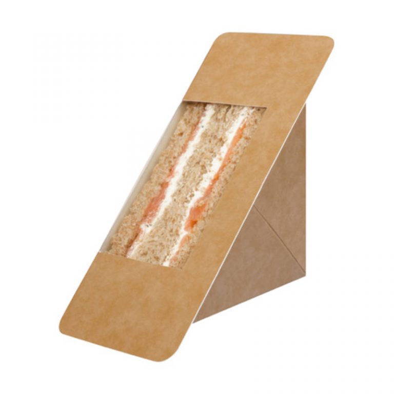 Heat sealable, standard sandwich wedge, kraft with clear window (pack