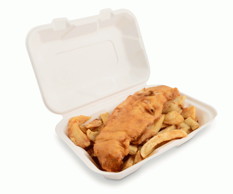 Rectangular fish&chip takeaway box from Biopac, white (9"x6") (pack of